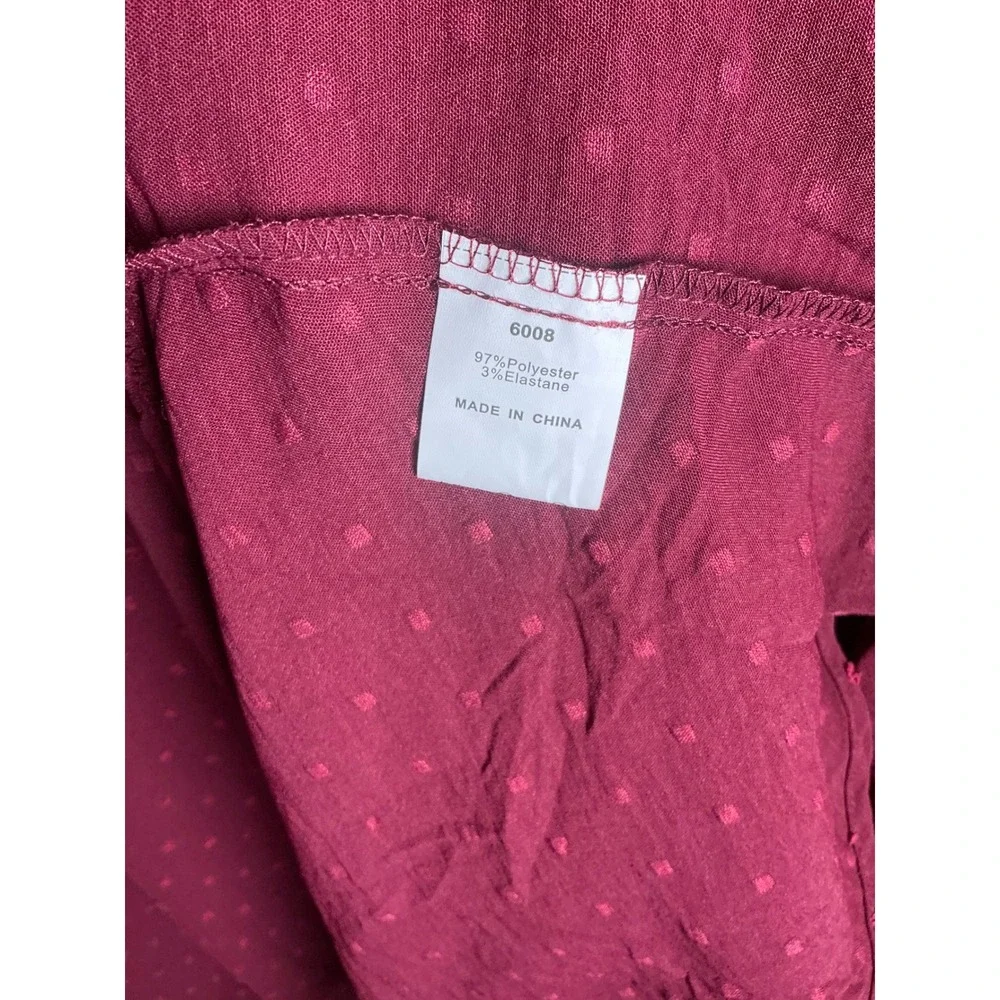 PrettyGarden Swiss Dot Maxi Dress Women Large Burgundy NWT Ruffle V-Neck Short